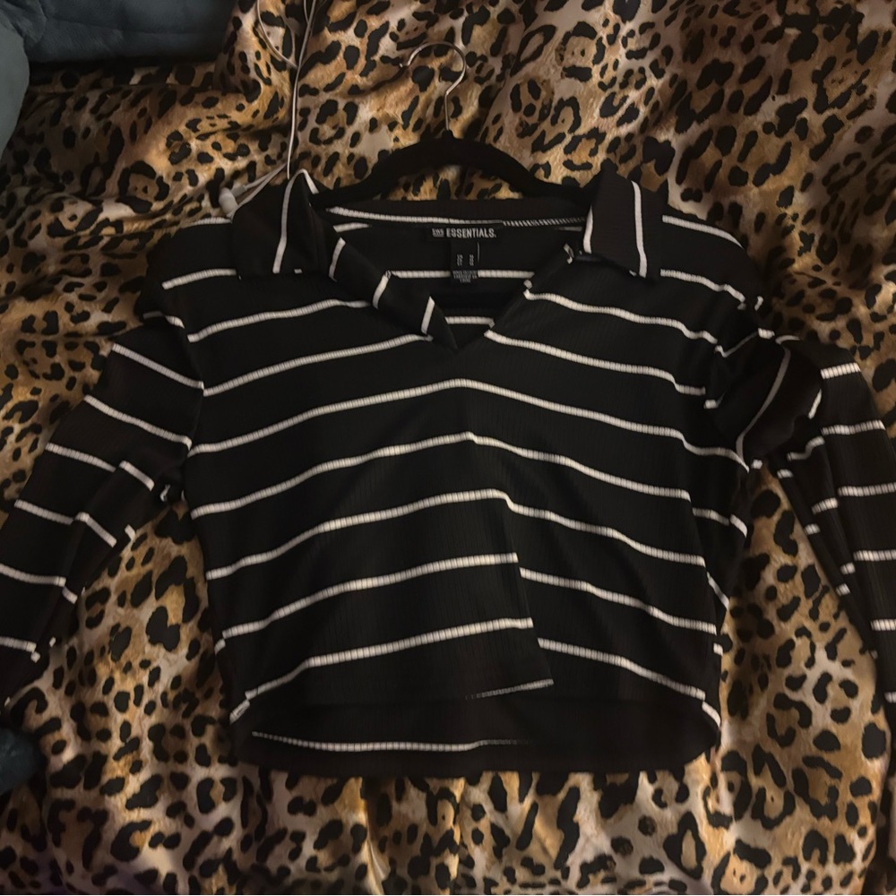 Black and White Striped Women's Top